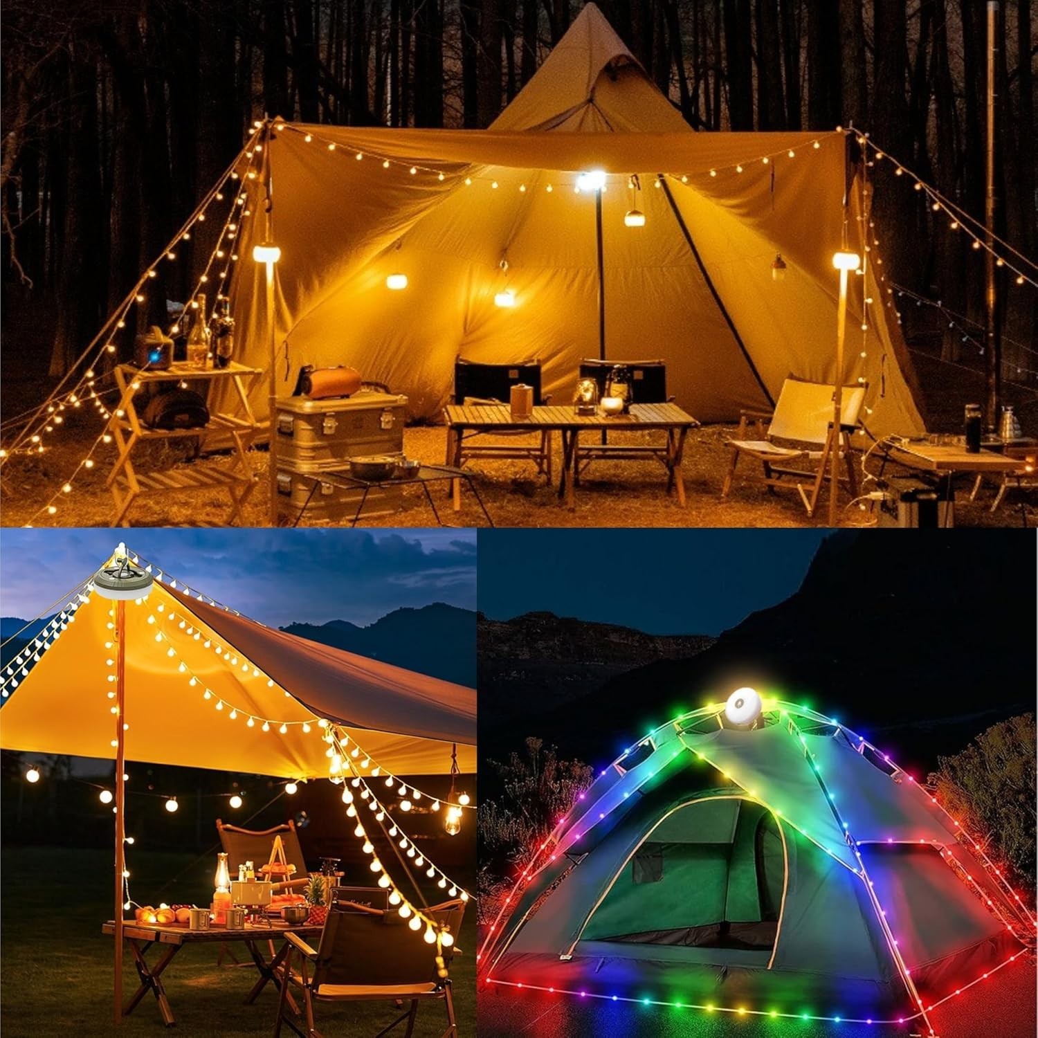 Camping String Lights,Camping Essentials Gear 32.8FT Lamp Lights Waterproof, ...