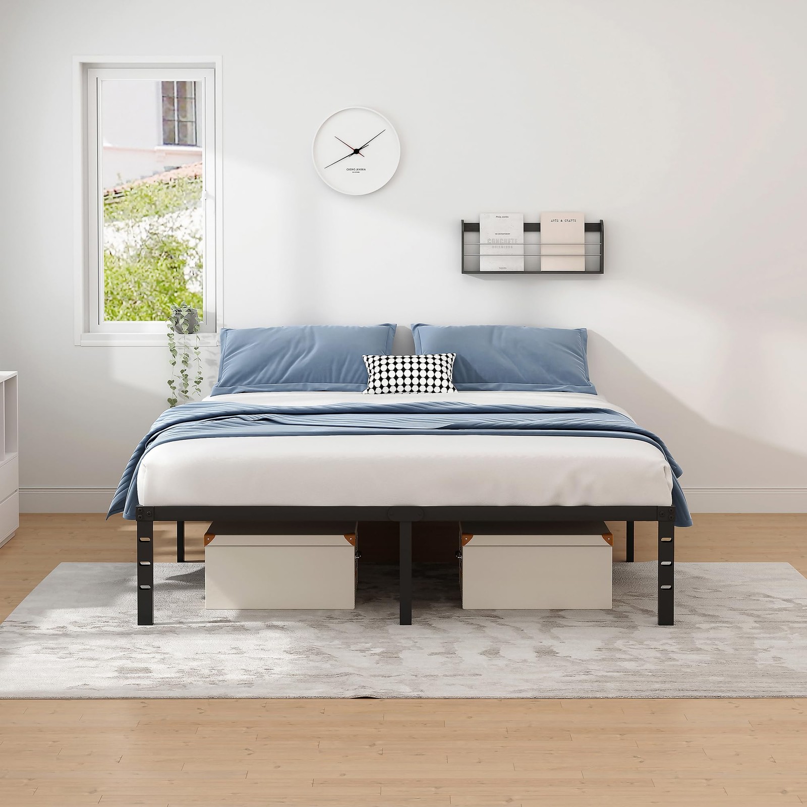 Metal Bed Frame,Queen Size Bed Frame with Storage Space,Heavy Duty Sturdy Mat...