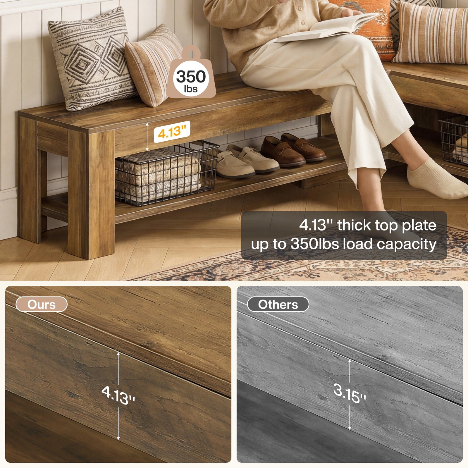 L-Shaped Dining Nook Bench with Storage Shelf, Wooden Space-Saving Corner Bench