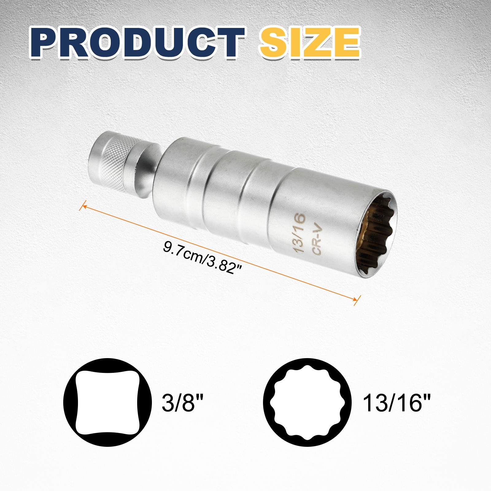 Spark Plug Socket 3/8" Drive 13/16" Swivel Magnetic Thin Wall Silver