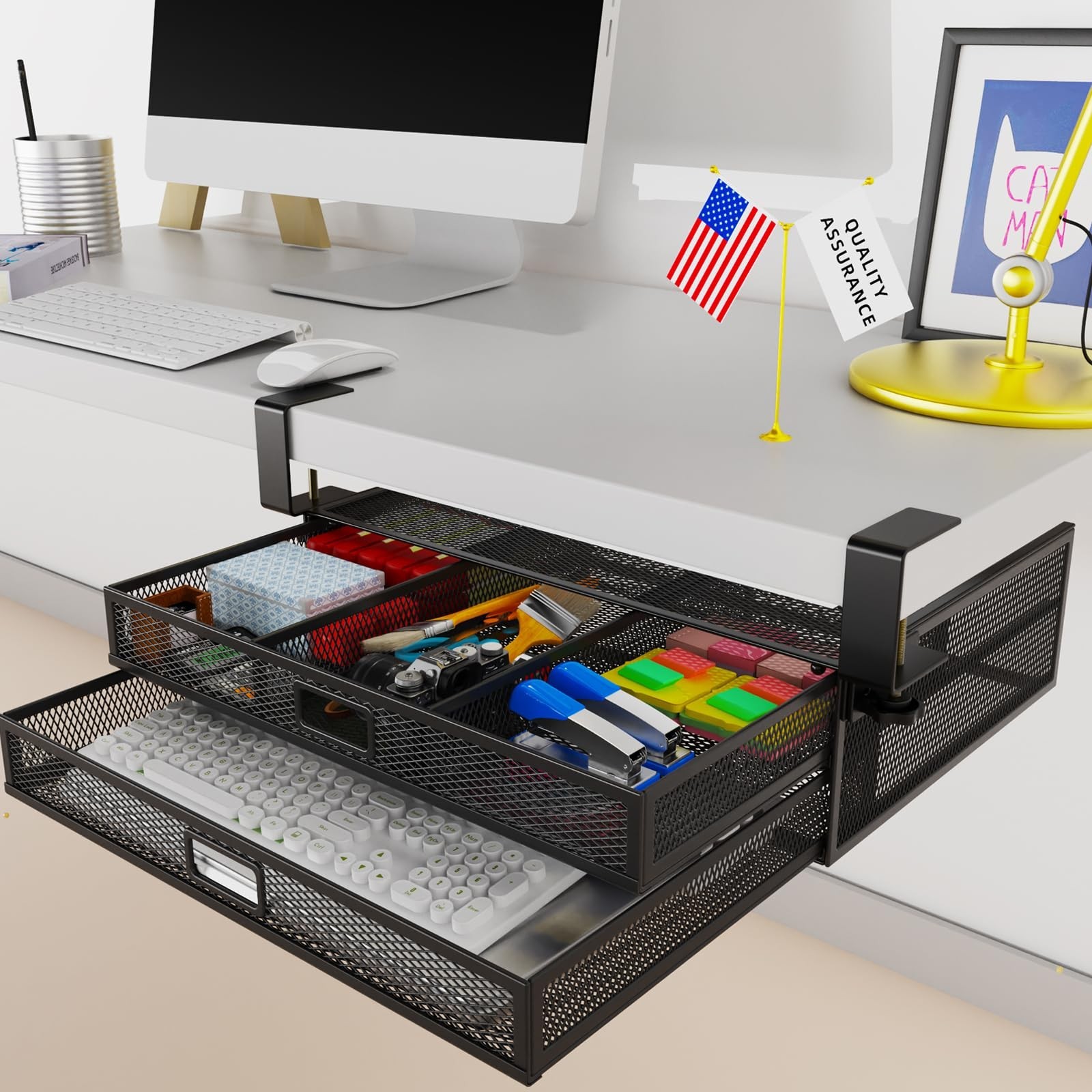 Under Desk Drawer Organizer No Drilling 2 Slide Out Drawer Under Table Storag...