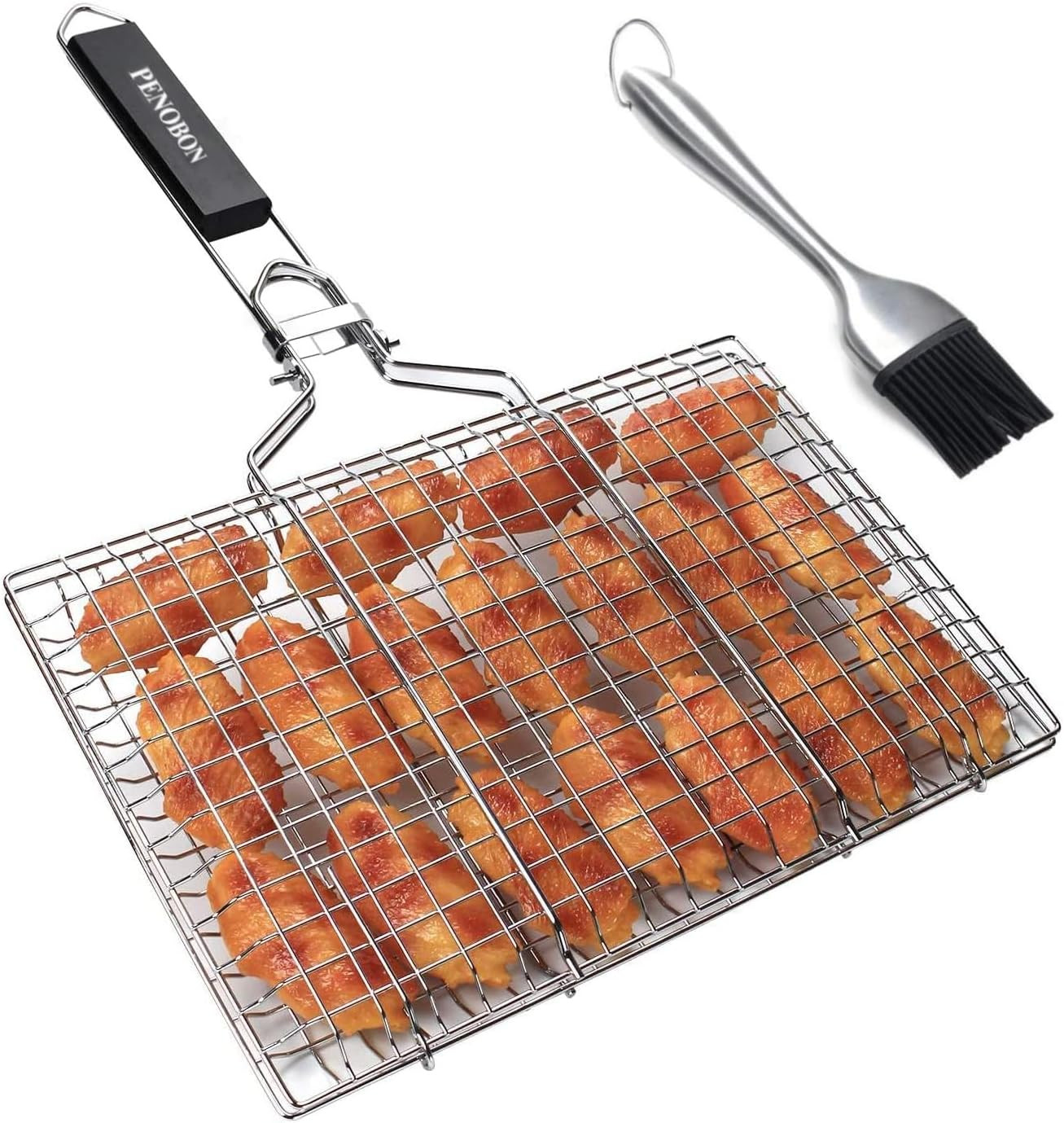 Fish Grilling Basket, Folding Portable Stainless Steel BBQ Grill Basket for Fish