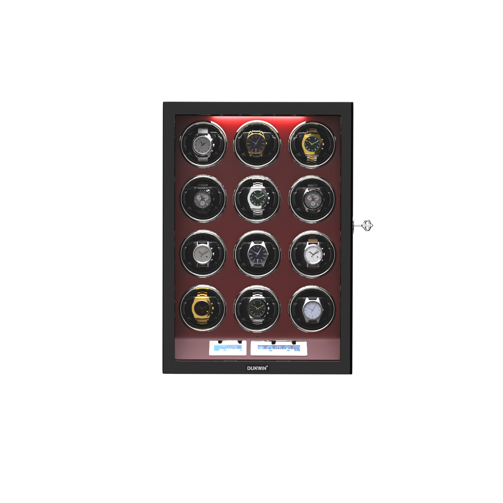 Automatic 12 Watch Winder Rotating Display Box LCD Touch Screen Display Case LED