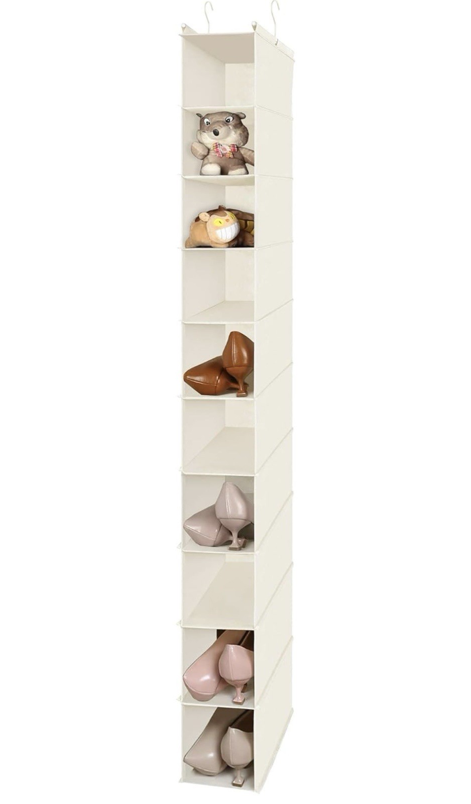 10-Shelf Hanging Shoe Shelf Organizer Hanging Shoe Storage for Closet Beige