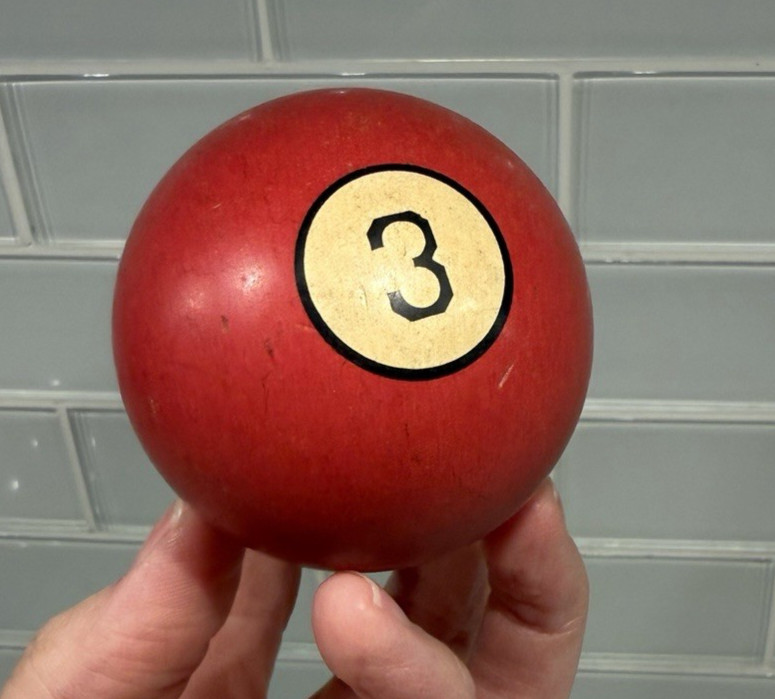 Vintage Clay Billiard Pool Ball Brunswick Aged Patina RED #3 Ball - SO COOL!