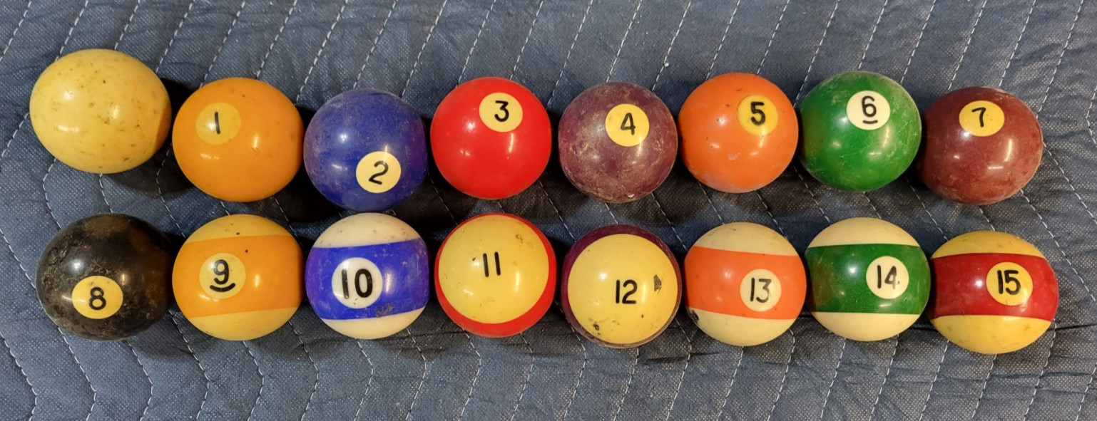 Vintage Pool Balls Billiard Set Cue Ball Included Mixed Set Used Condition