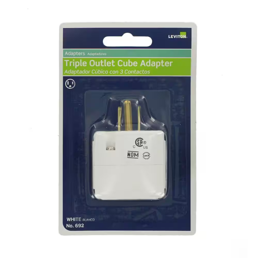 Grounded Triple Cube Outlet Adapter, White 692-W