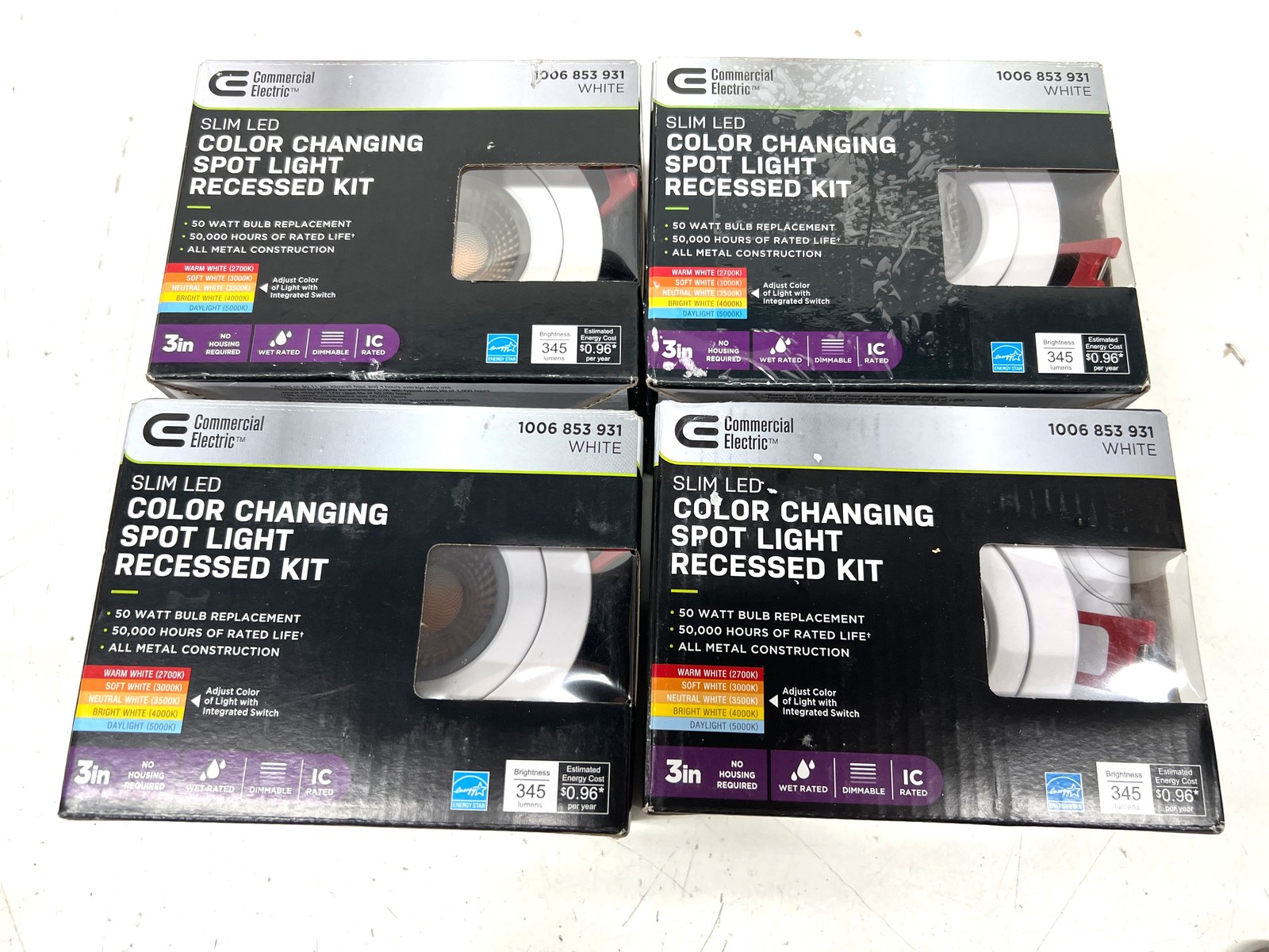 4PK Commercial Electric Ultra Spot LED 3in Adj Color Temp Canless Recessed Light