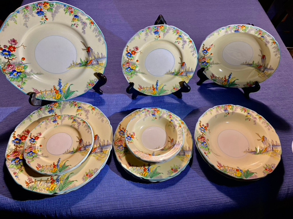 WH Grindley Old Mill GRIOLM - FOUR 5 piece settings - Extremely rare FREE SHIP