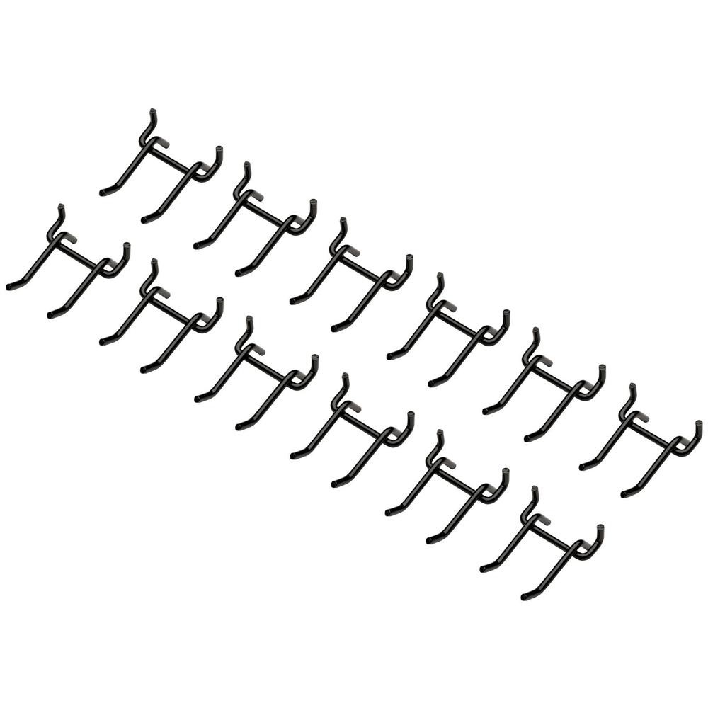 Bunker Double Pegboard Storage Hooks Black Pack of 12