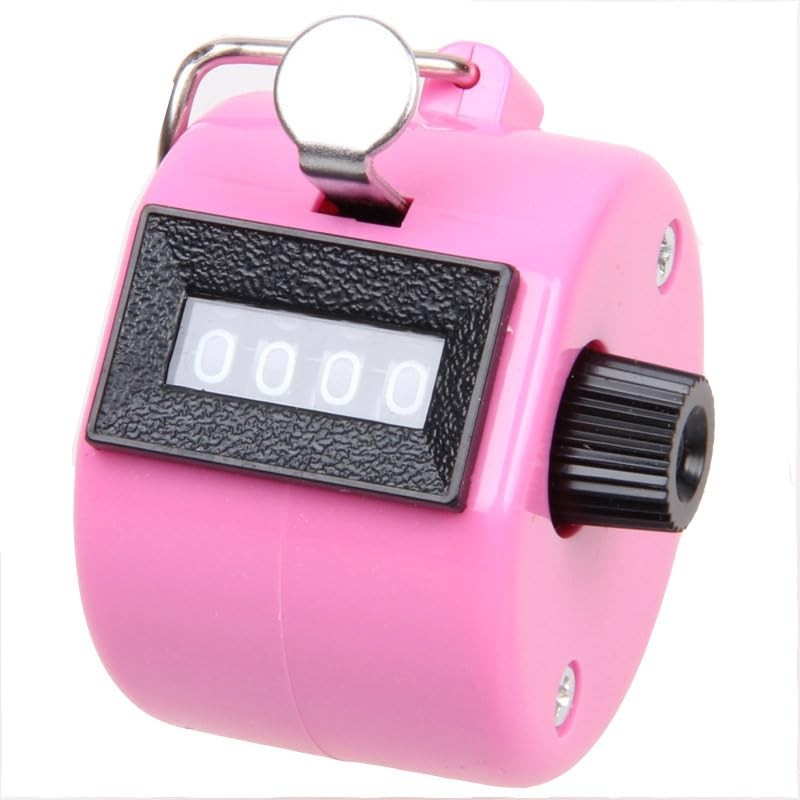 Pink Hand Tally Counter 4 Digit Number Dual Clicker Golf Handy ConvenientBase...
