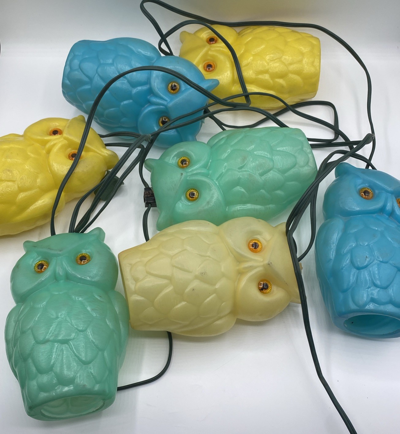 Vintage 1970’s Owl Lites String Lights With Jeweled Eyes Set Of 7