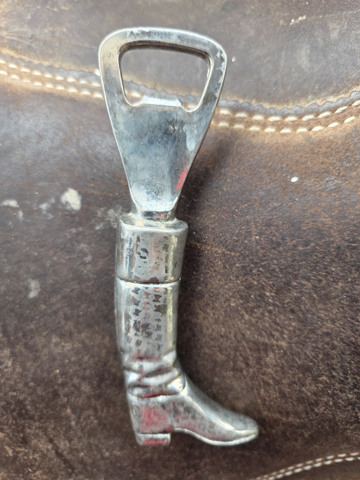VINTAGE EQUESTRIAN RIDING BOOT BOTTLE OPENER SILVER TONE