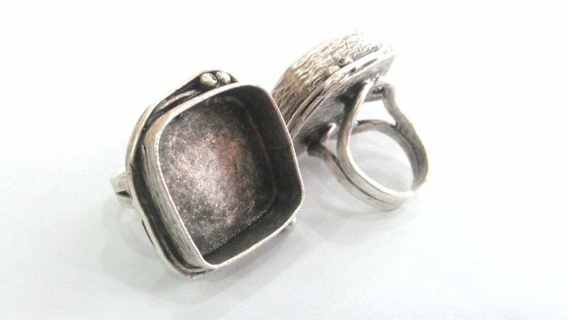 Square Ring Blank Adjustable Base Bezel Setting Antique Silver Brass