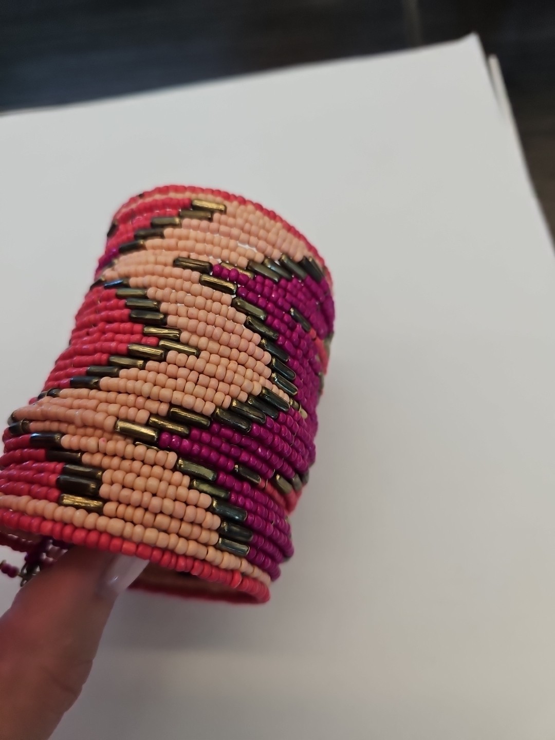 Woven Wire Bead Cuff Bracelet Pinks And Purples