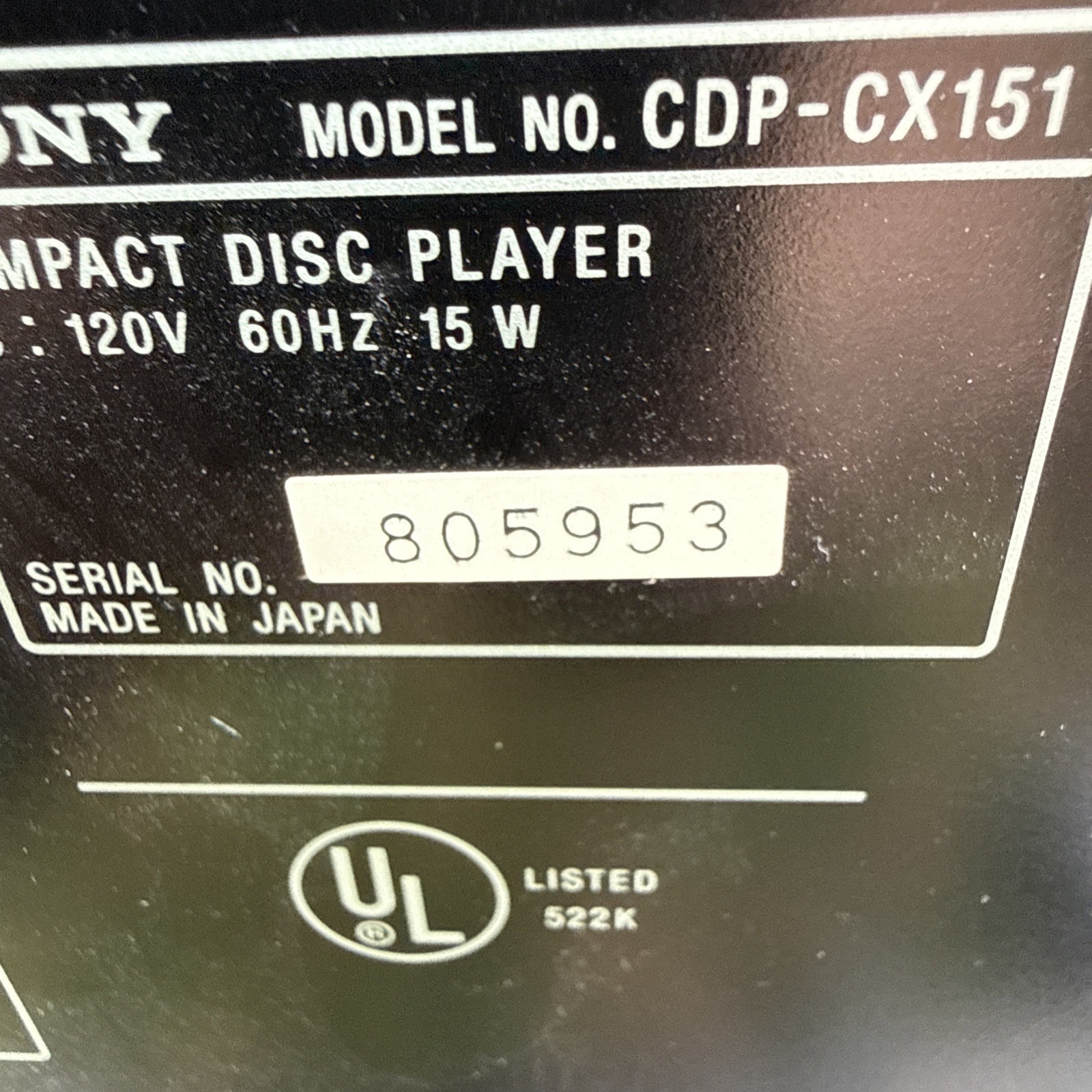 Sony 100 Disc CD Player Automatic Loading System CDP-CX151 Works Good. No Remote