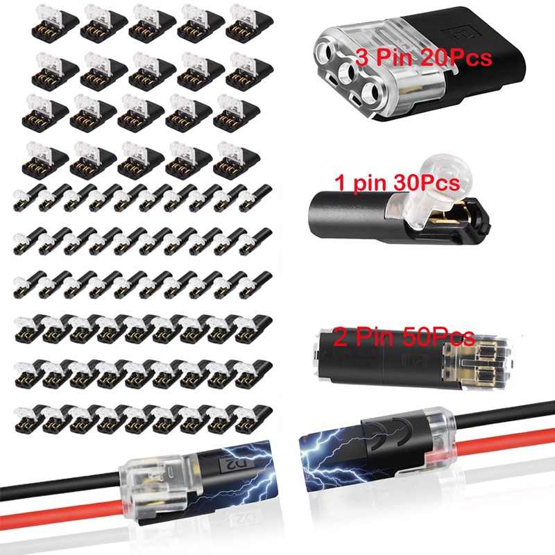 100Pcs 1/2/3 Pin Electrical Wire Connectors Kit Quick Splice Wire Connectors