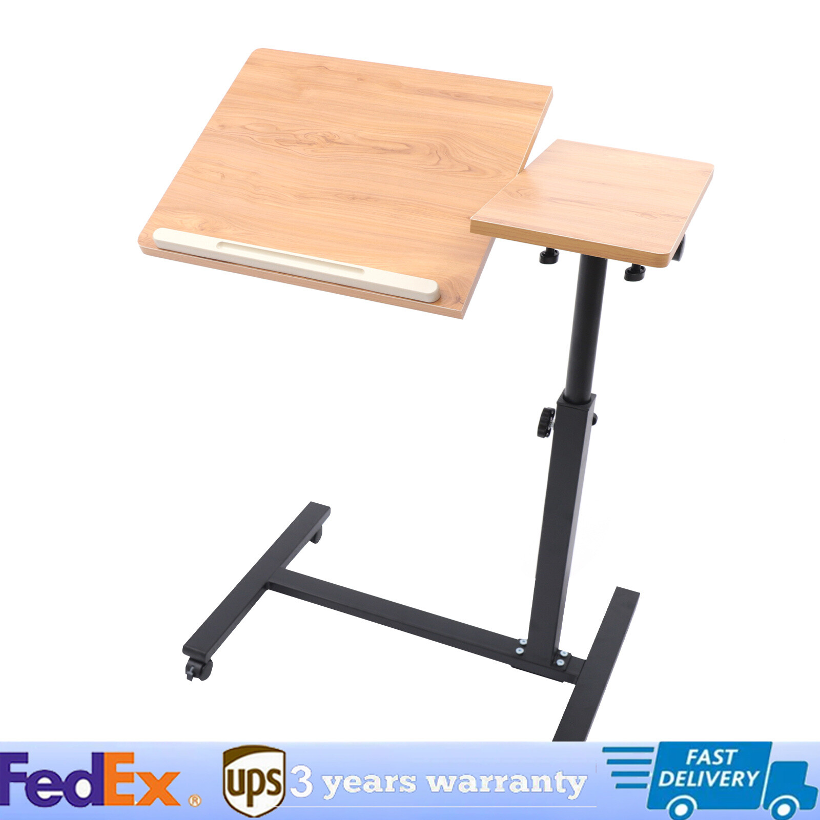 Height Adjustable Rolling Laptop Desk with Tilt Top Over Bed Table Stand