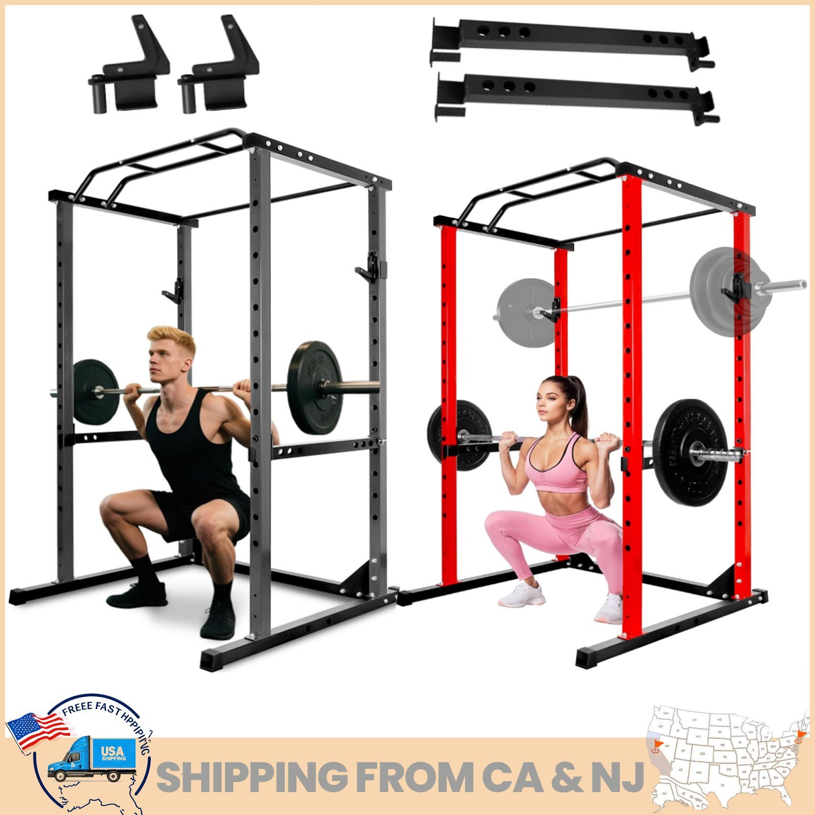 1200 lb Heavy Duty Power Rack Cage 14-Level Squat Stand Frame for Home Red/Black
