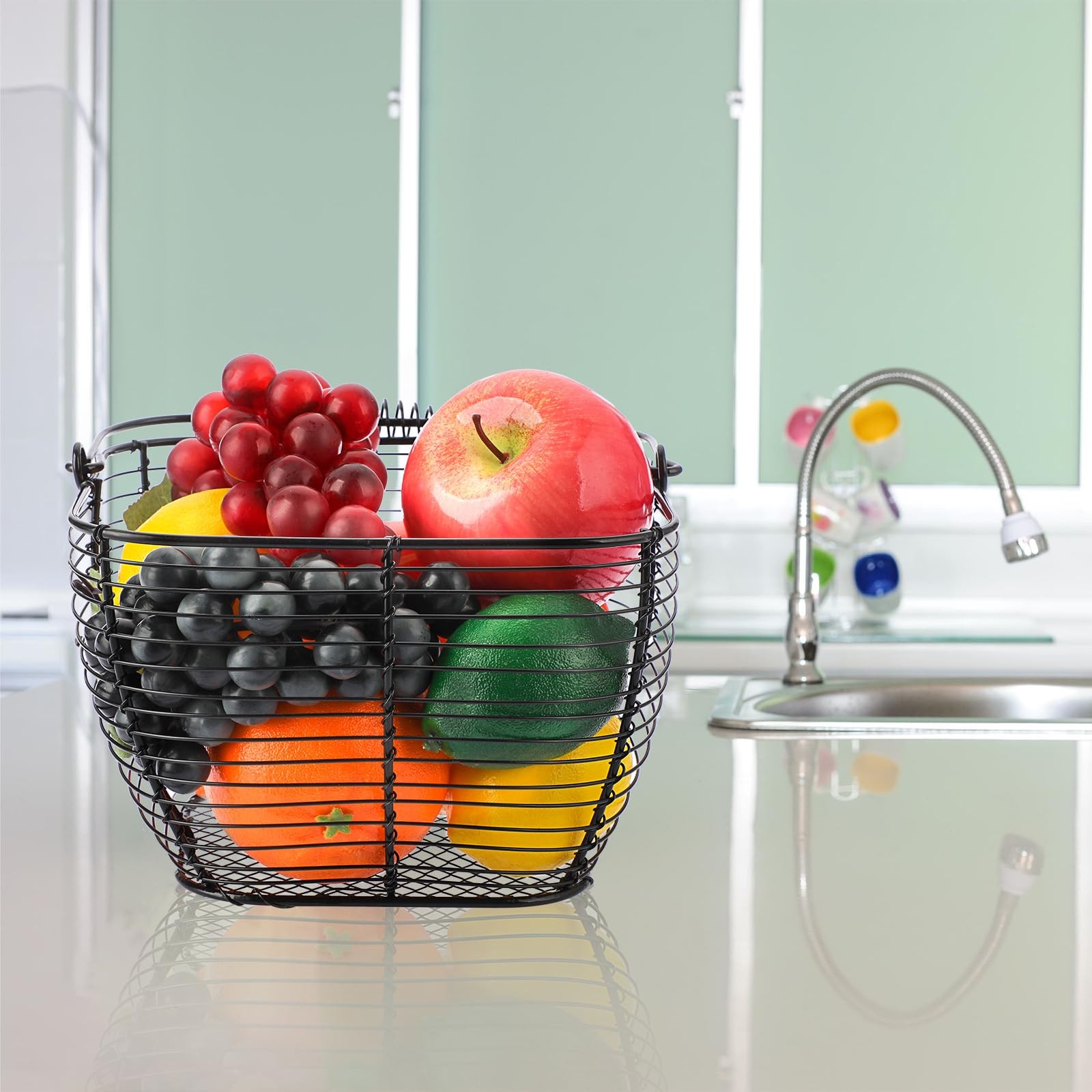 2 PCS 7" Black Square Wire Egg Baskets for Fresh Egg With Handle, Small Metal...
