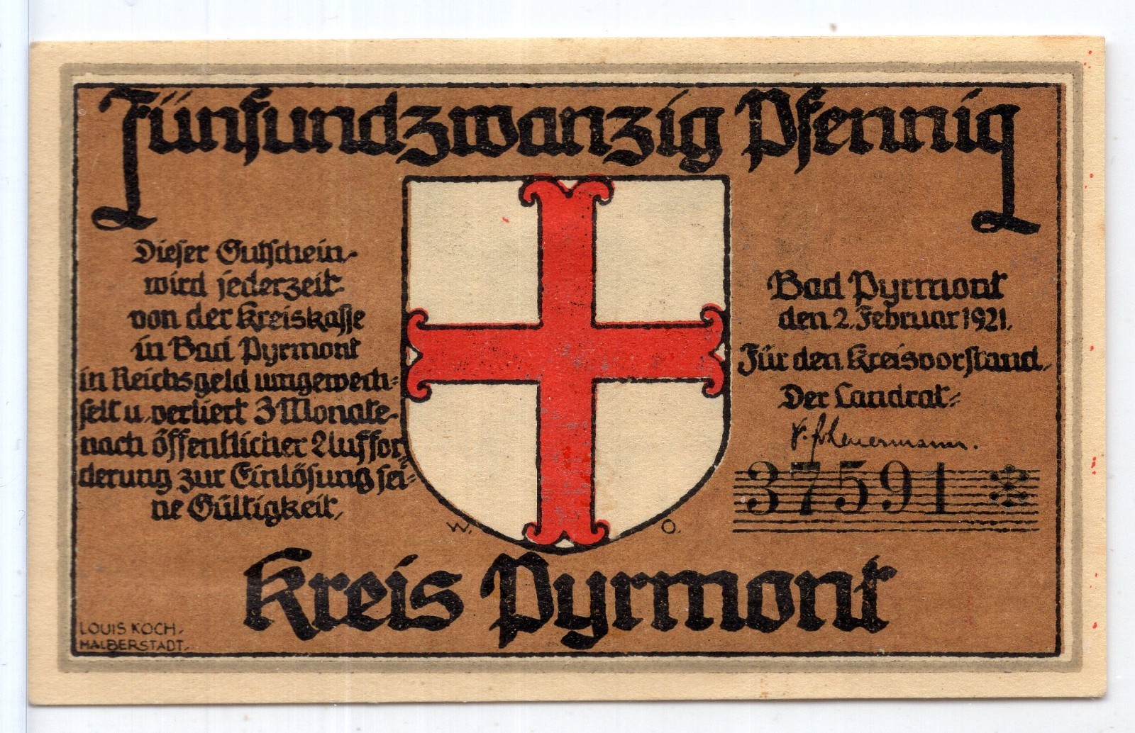 1921 Germany Pyrmont Notgeld 25 Pfennig Note (NG101)