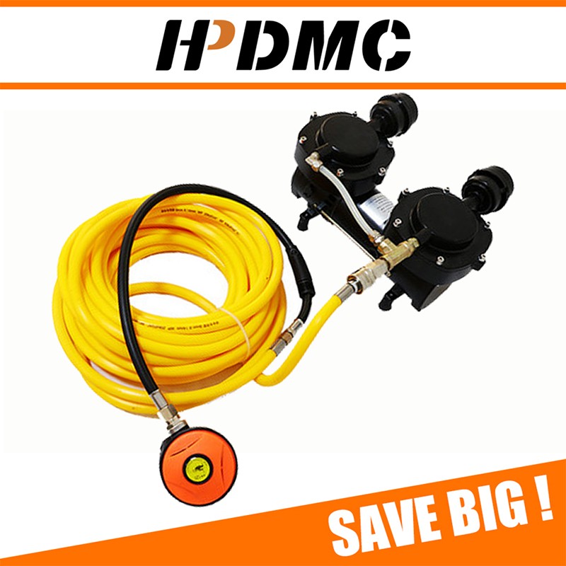 HPDMC Direct Breath 12V Oil-less Hookah Dive Air Compressor W/ Hose+Regulator