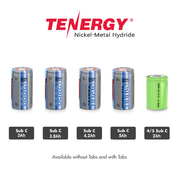 Tenergy Sub C 4/5 SubC NiMH Rechargeable Batteries 1.2V High Capacity Lot