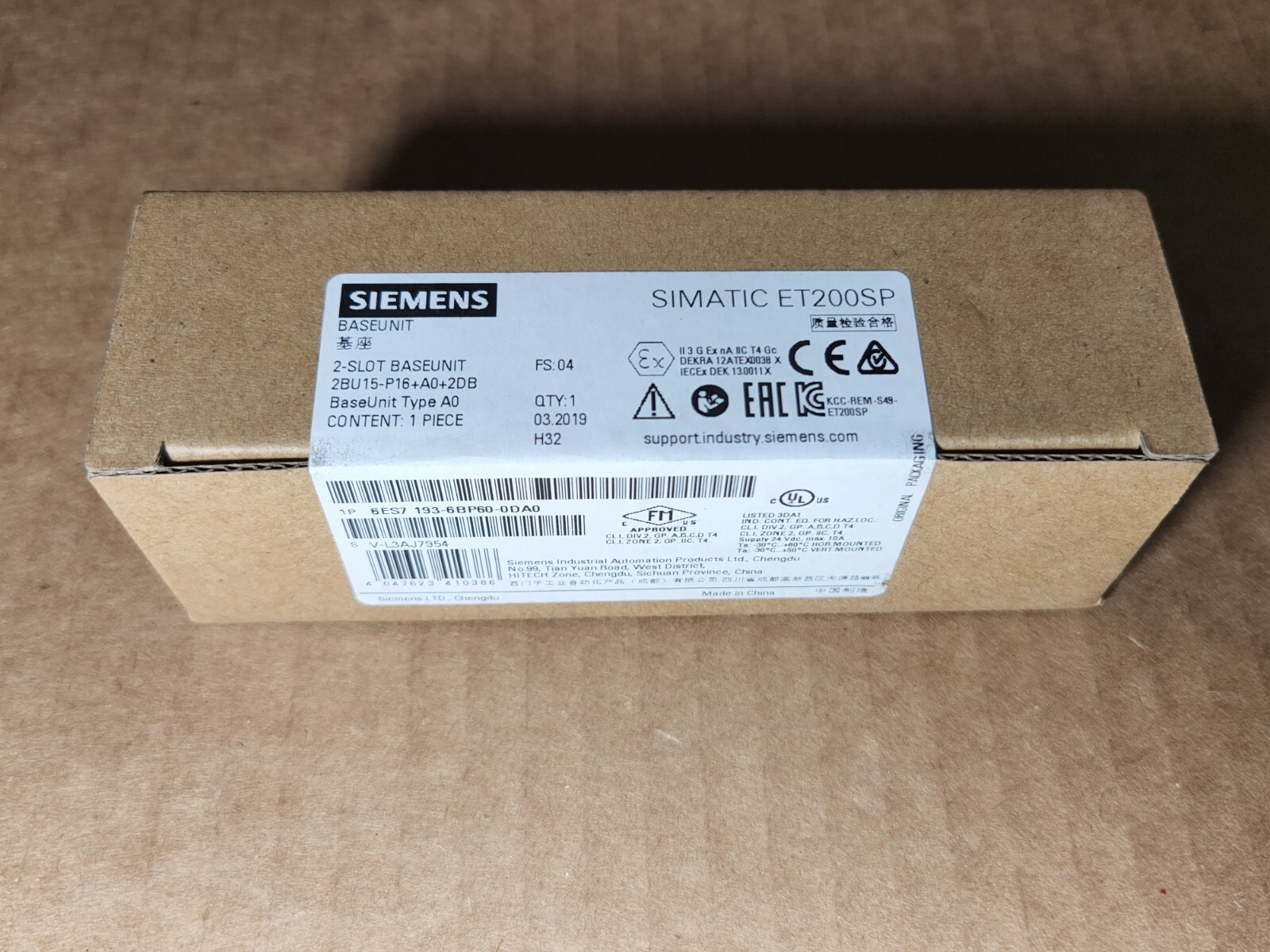 NEW Siemens 6ES7193-6BP60-0DA0 2-Slot Base Unit 6ES7 193-6BP60-0DA0