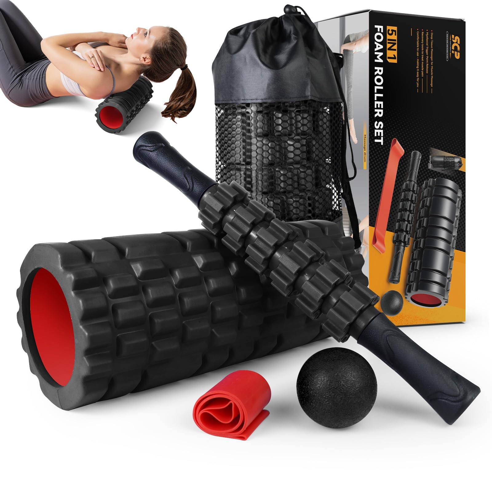 5 in1 Foam Roller Set, Trigger Point Foam Roller Deep Tissue
