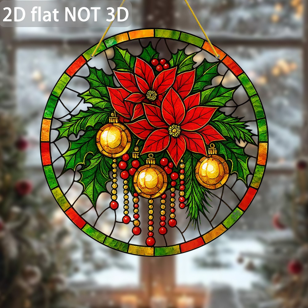 Christmas Poinsettia Acrylic Panels Sun Catcher Window Decor Housewarming Gift