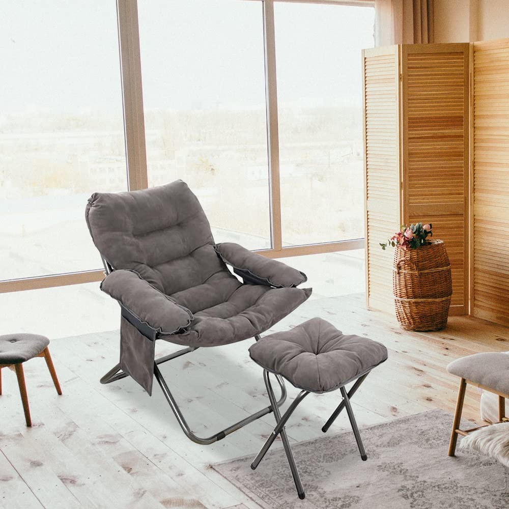 Faytn Living Room Lazy Chair with Ottoman, 25.5D x 24W x 37H in, Grey