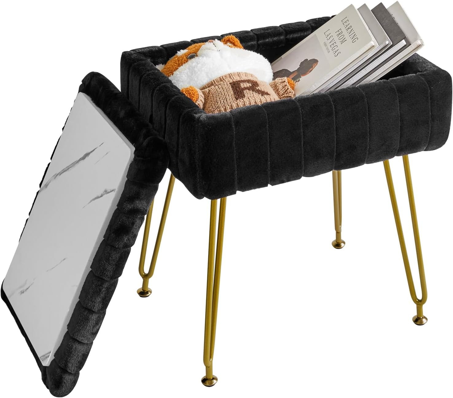 Stool Chair with Storage Space, Footrest Footstool Ottoman, Small Side Table, wi