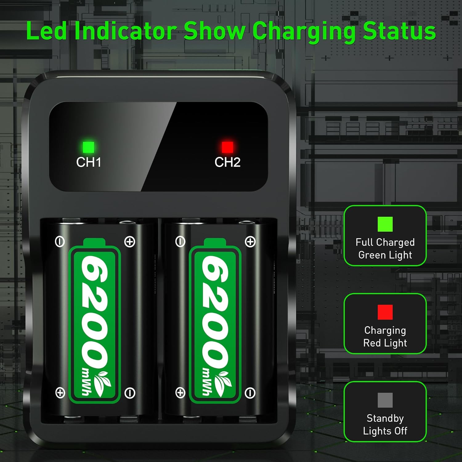 Ukor Fast Charging 2X6200Mwh Rechargeable Battery Packs with Charger for Xbox On