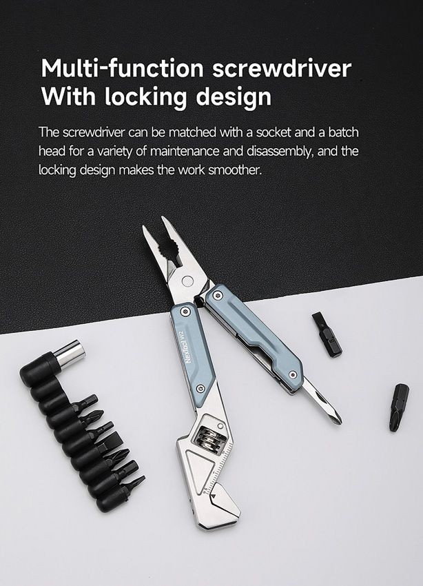 NexTool W2 Light Wrench Multitool Standard Tools Blue Stainless Belt Sheath