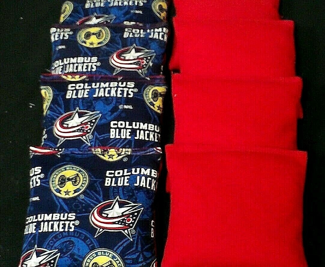 8 CORNHOLE BEANBAGS made w COLUMBUS BLUE JACKETS Fabric ACA Reg Fabric Brand New