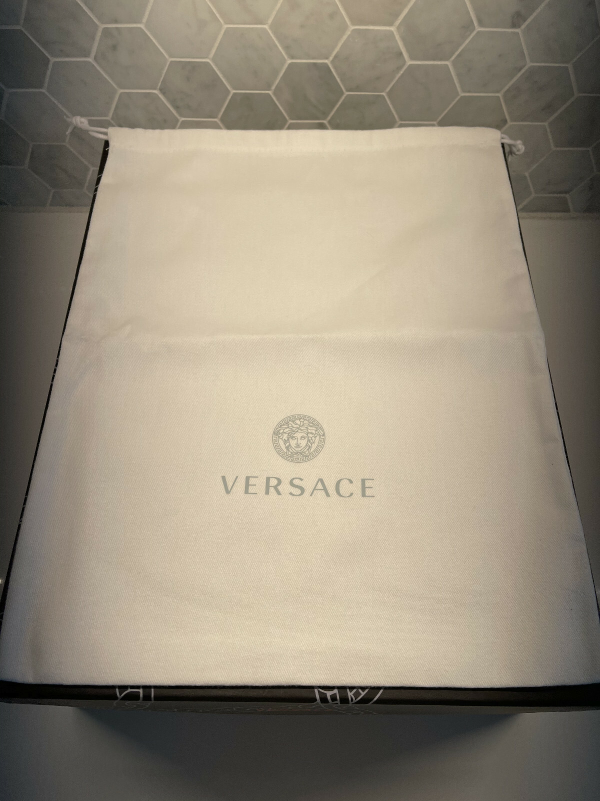 VERSACE White Drawstring Dust Bag Purse Handbag Shoes Storage Cover 11" x 14"