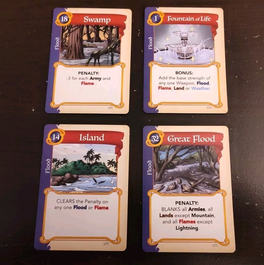 4x Flood Type Fantasy Realms Card Lot / Used / Replacement Lot