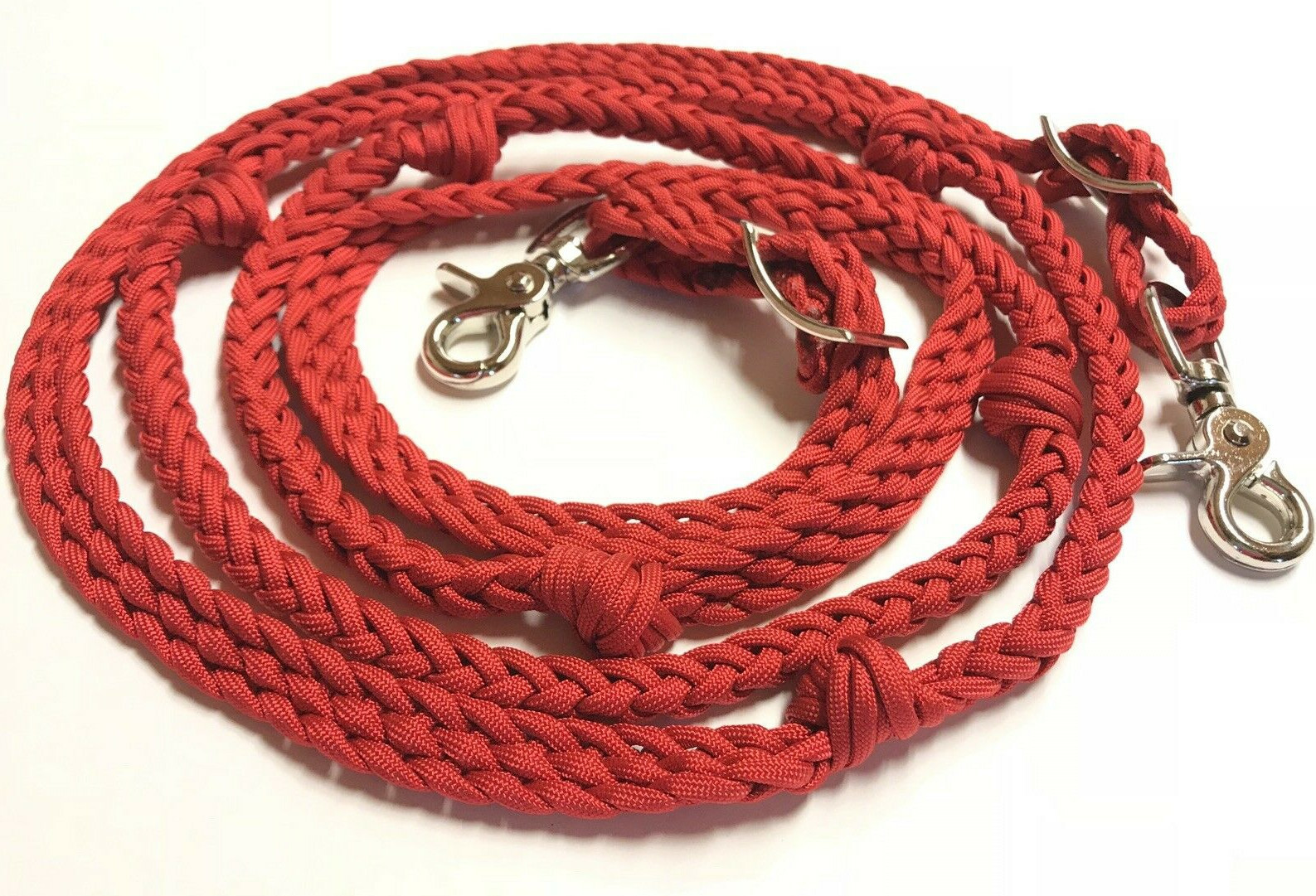 red paracord barrel reins with grip knots