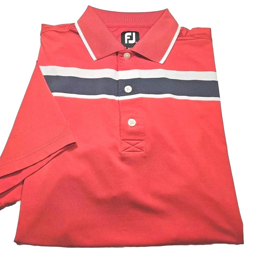 FOOTJOY-Red Poly/Spdx, Mens SS/3B, Athletic Polo Golf Shirt-(M)