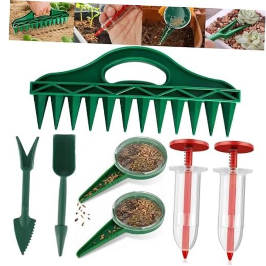 12-Hole Digger Seed Spreader,7 Piece Sowing Seeds Dispenser Set,Mini Seed Green