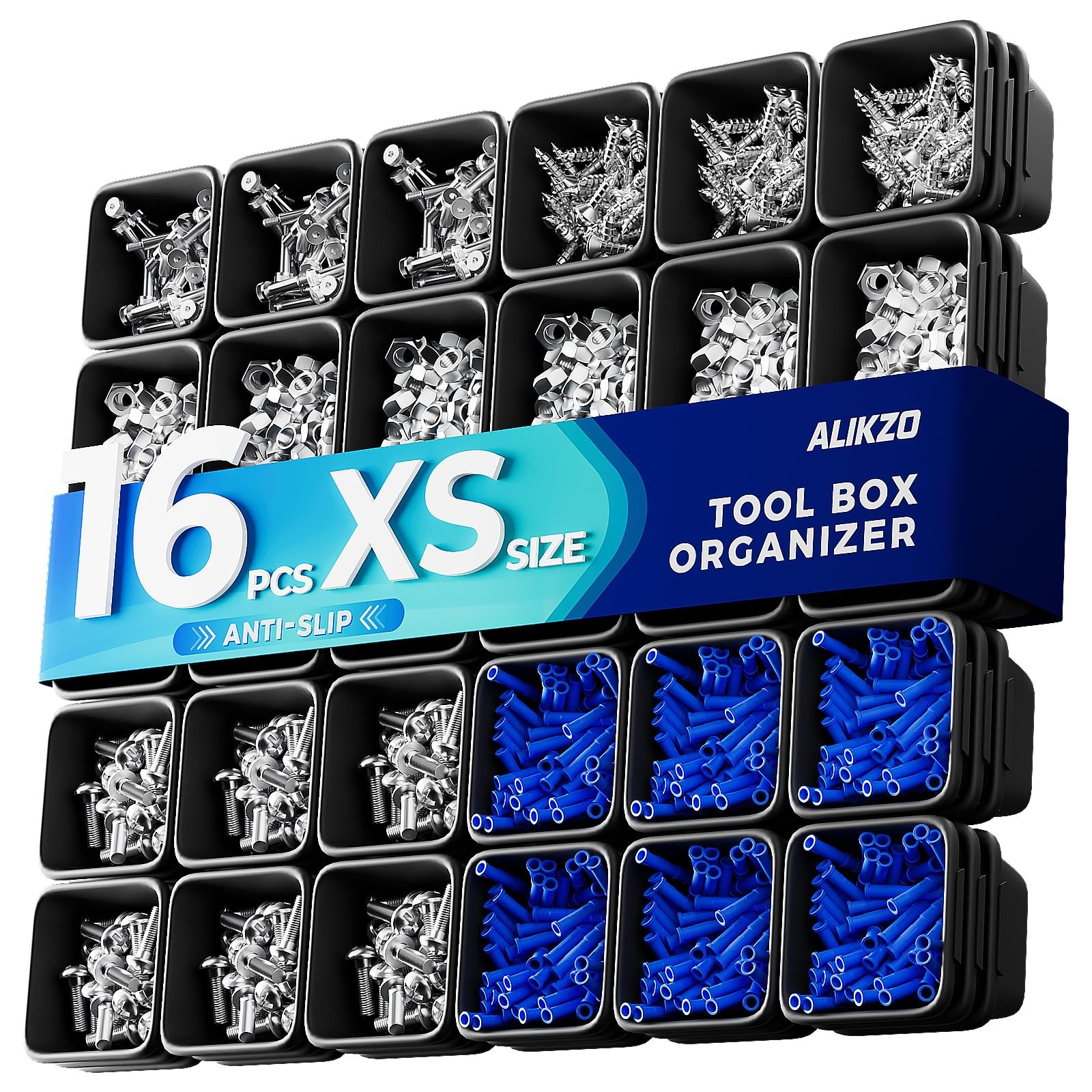 16 PCS Extra Small Parts Organizer Trays for Nuts, Bolts, Screws, Washers and...