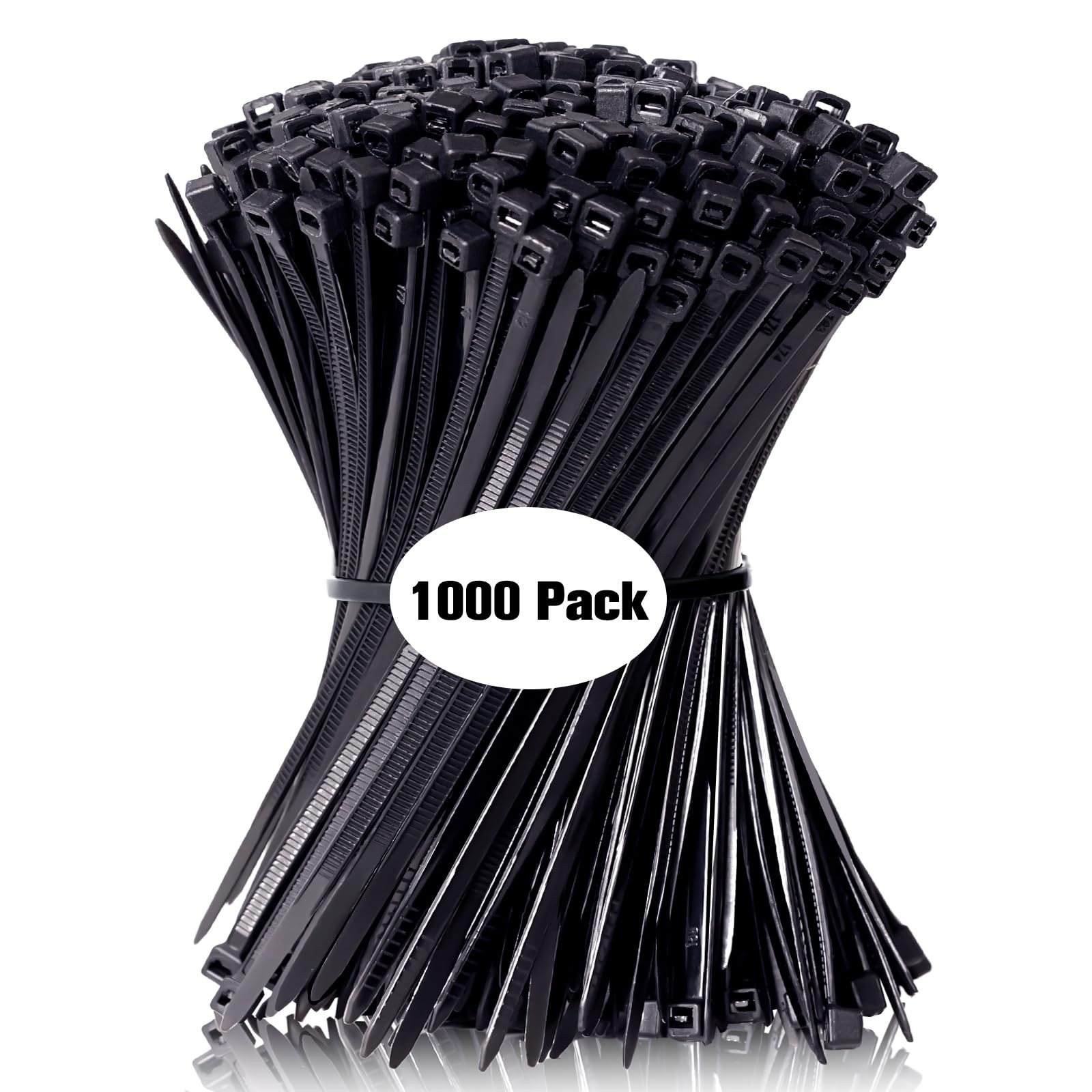 Zip Ties 8 inch, 1000 Pack Black Zip Ties, Self-Locking Nylon Cable Ties with...