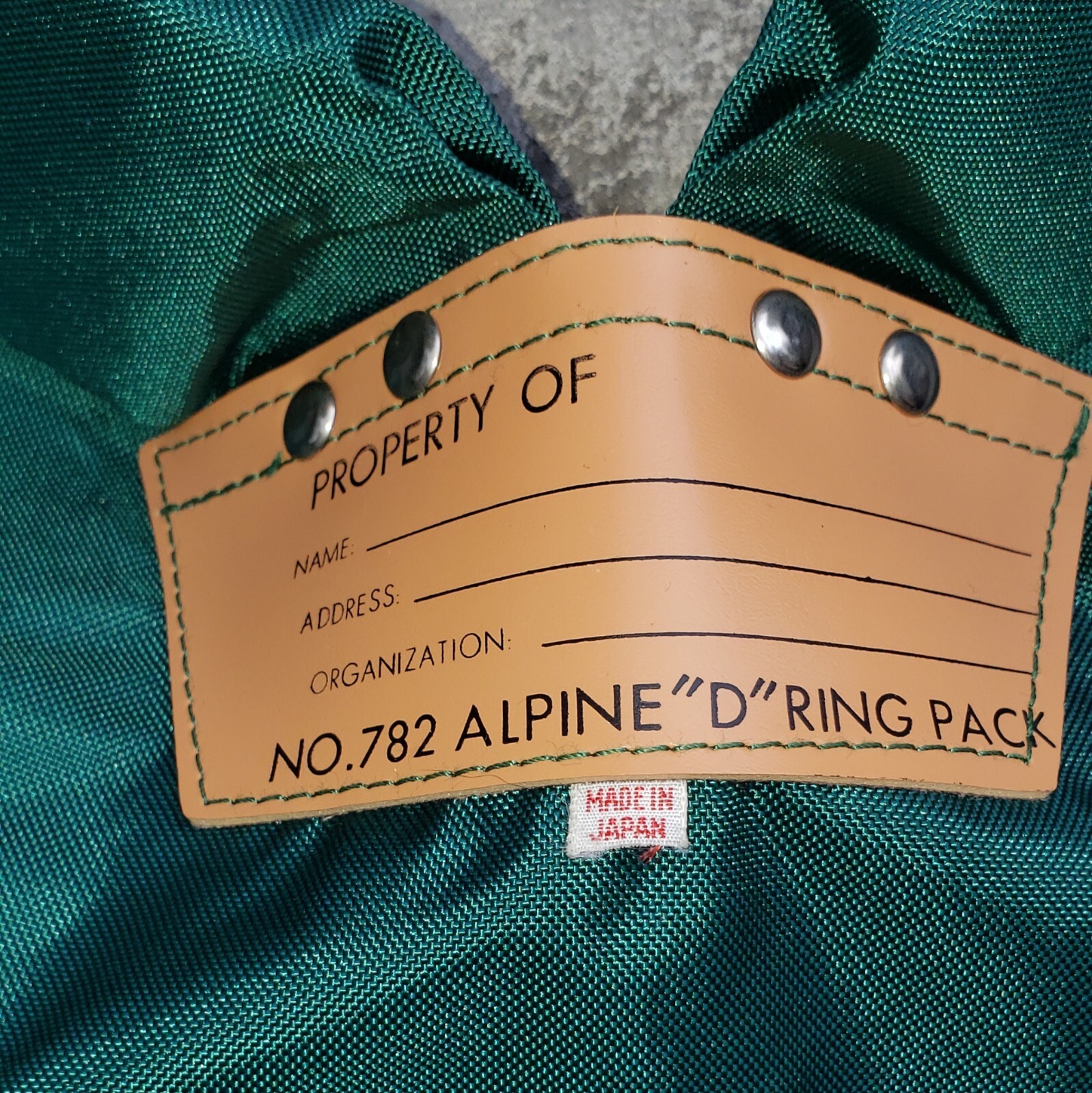 Vintage Alpine D Ring Pack Made In Japan #782 Hunter Green Drawstring