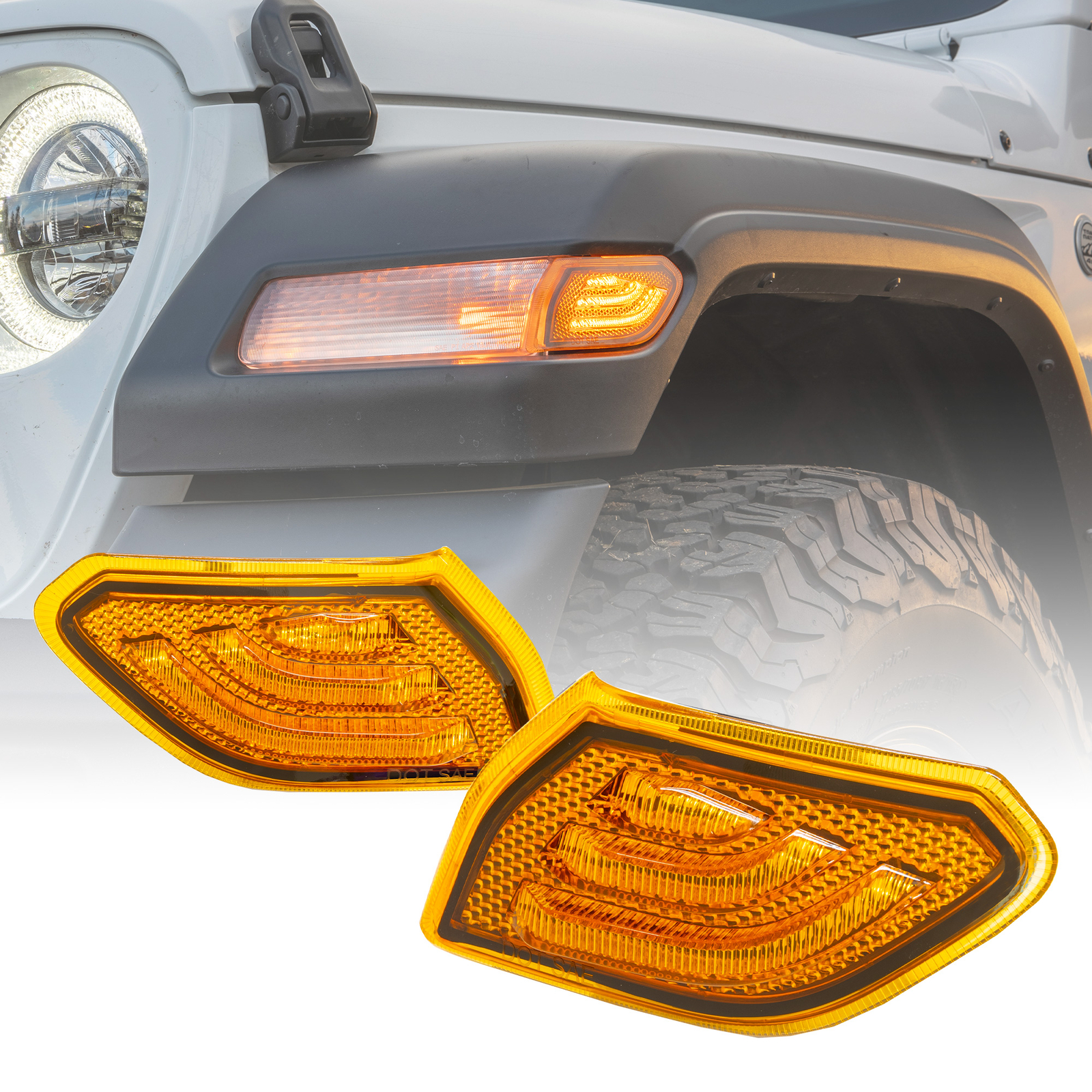 Jeep LED Turn Signal Side Marker Lights for 2018+ Wrangler JL JT - Amber Lens