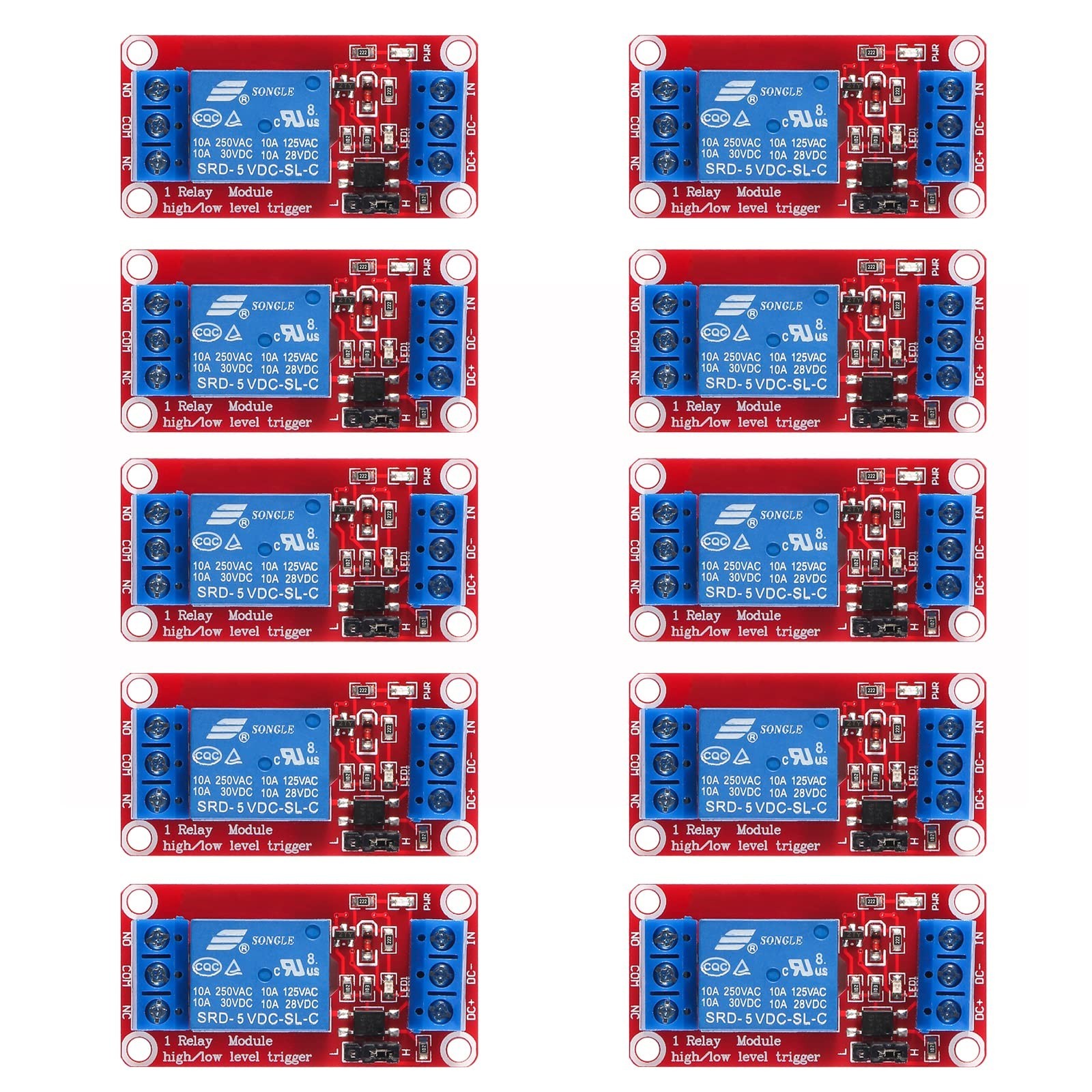 10pcs DC 5V Relay Module - 1 Channel Relay Switch Board with Optocoupler Isol...