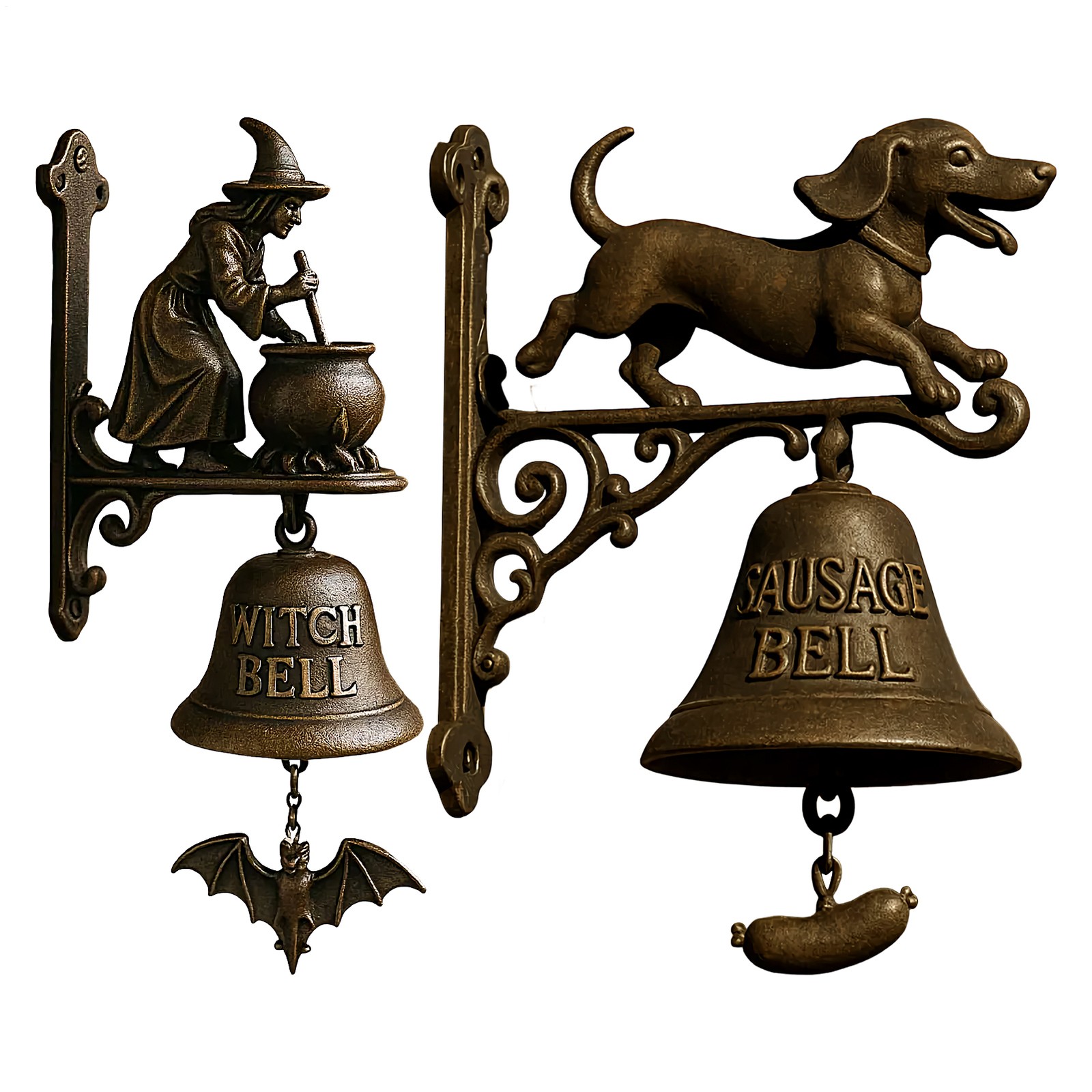Vintage Dachshund Witch Doorbell –Iron Halloween Door Hanger Bell Outdoor