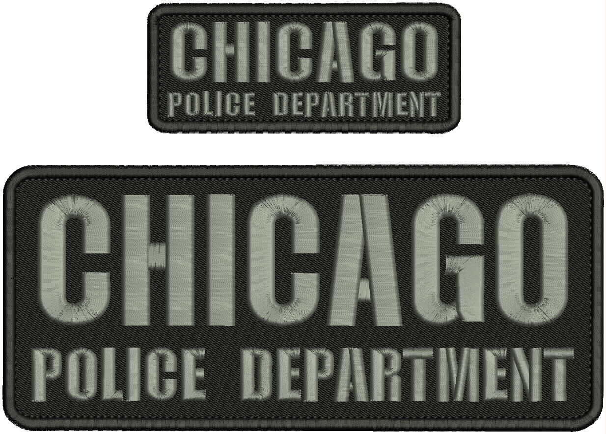 CHICAGO POLICE DEPARTMENT EMB PATCHES 4X10 AND 2X5 HOOK ON BACK GREY ON BLACK