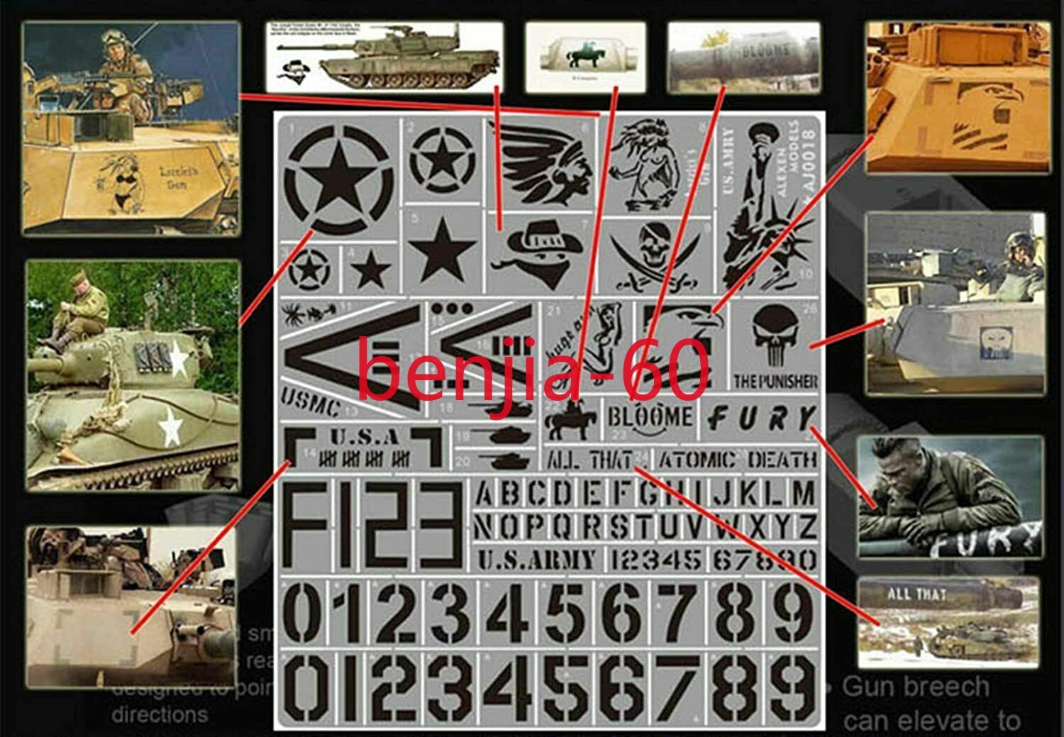 1/32 1/35 Scale WWII German/US/Soviet/Israel AFV Stencil Template Spray Kit Tool