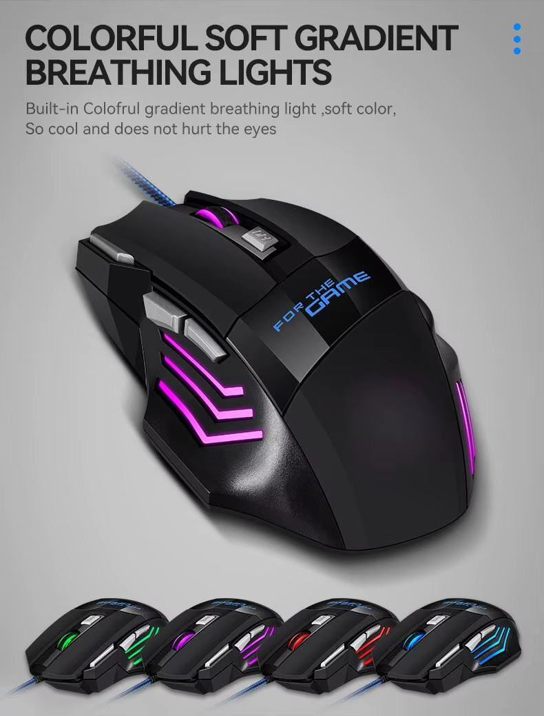 RGB Wired Gaming Mouse 7 Button 5500 DPI Ergonomic USB Optical Mouse for PC