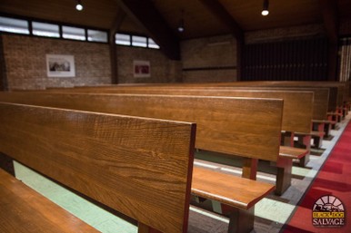 Solid Oak Chuch Pew, Midcentury Modern Church Salvage, 78" Wide Bench